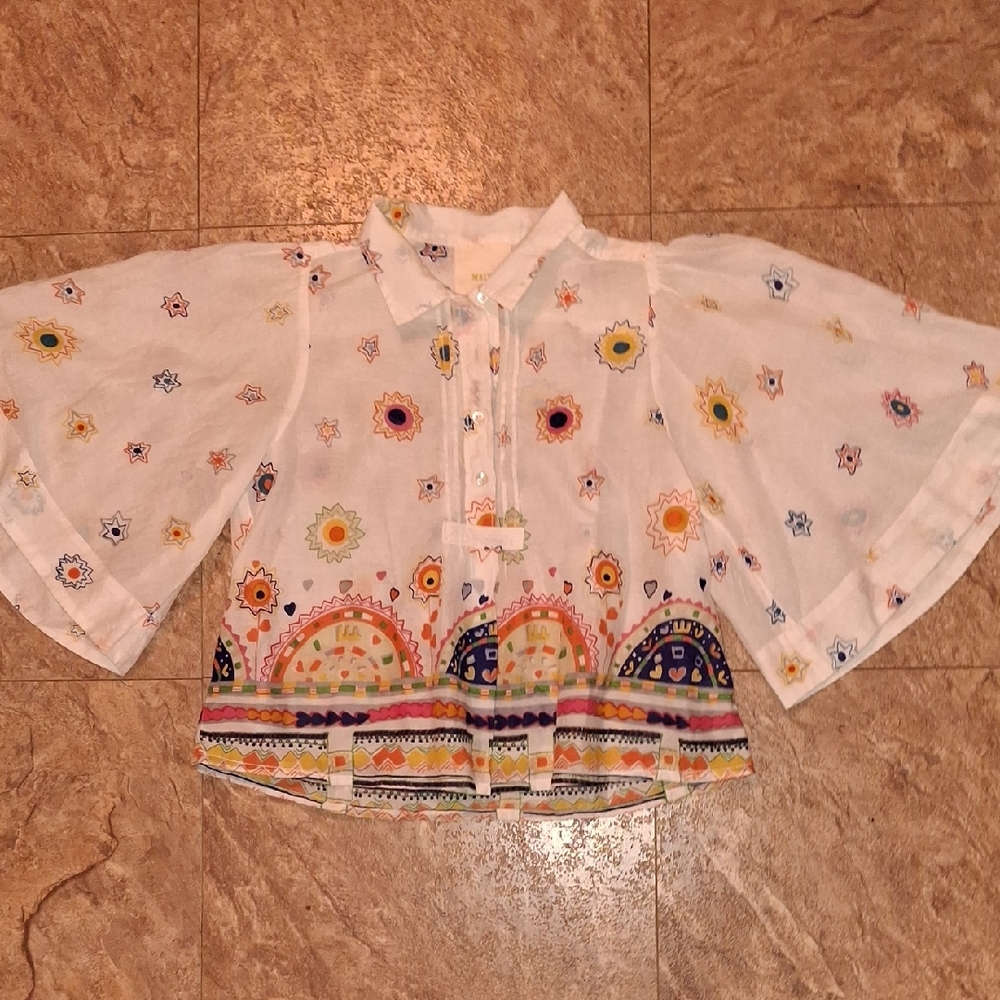 Anthropologie Maeve White Floral Blouse - Picture 1 of 9